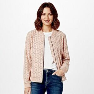Sanctuary Blush Cameo Pink 100% Cotton Eyelet Bomber Lightweight Jacket Large